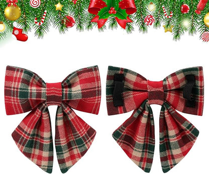Christmas Plaid Dog Collar with Bow Tie– Adjustable Red & Green Checkered Dog Collar for Small Medium Large Dogs, Soft Xmas Plaid Puppy Collars with Quick Release Buckle M