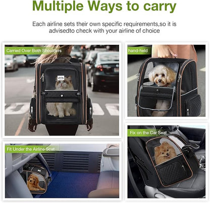 Lekebobor Large Cat Backpack Carrier Expandable Pet Carrier Backpack for Small Dogs Medium Cats Fit Up to 18 Lbs, Dog Backpack Carrier, Foldable Puppy Backpack Carrier for Travel, Black