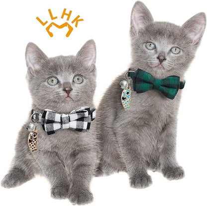 LLHK 4 Pack Small Fish Cat Collars with Bow Tie and Bell,Personalized Breakaway Kitten Collar for Girl boy Cats,Adjustable 7-12inch,Cute for Kitty Kitten Adult Cats,Pet Supplies,Stuff,Accessories