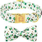 MR. CHUBBYFACE St.Patrick's Clover Dog Collar with Bowtie, Green Clovers Shamrock Pattern Metal Buckle Dog Collar Adjustable Shamrock Collar for Small Medium Large Dogs
