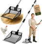 2-in-1 Chicken Coop Poop Scooper and Rake - Metal Sand Sifting Litter Scoop Shovel with Angled Basket and Micro-Sized Diamond Mesh to Catch The Smallest Farm Animal Droppings - Adjustable 12" to 53"