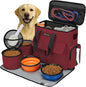 Airline Approved Pet Travel Bag, Weekend Travel Set for Dog and Cat, Airline Approved Tote Organizer with Multi-Function Pockets, 2 Dog Food Storage Containers, 2 Collapsible Bowls (Rose Red)
