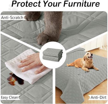 hyha Waterproof Dog Bed Blanket, Soft Pet Blankets, Waterproof Couch Cover for Dogs, Reversible Sofa Covers Washable for Furniture (82x82 Inch, Grey/Light Grey)
