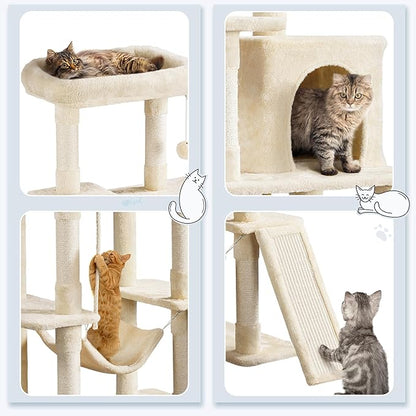 Yaheetech 54in Sturdy Cat Tree for Large Cats, Multi-Level Kitten Condo with Scratching Posts, Hammock & Top Perch, Indoor Pet Furniture for Kitties to Play, Climb, Scratch & Sleep, Beige