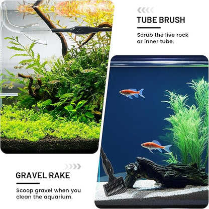 Aquarium Glass Cleaner, 7 in 1 Algae Remover for Fish Tank, Aquarium Cleaning Kit with Long Handle, Aquarium Net, Algae Scraper, Sponge Brush