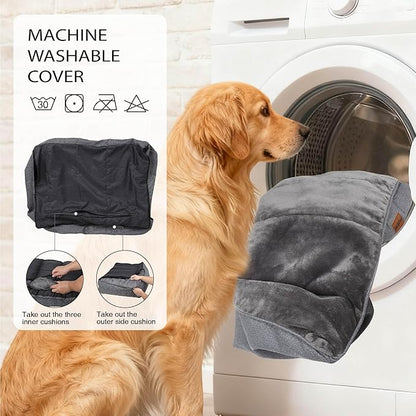 Orthopedic Dog Bed for Extra Large Dogs - Extra Thick Supportive Dog Couch Bed, Pet Beds Sofa with Waterproof Washable Cover & Non-Slip Bottom, Grey, 48x35 Inch