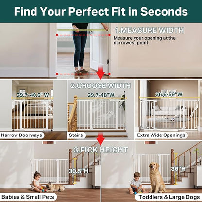 Cumbor 29.7-40.6" Baby Gate for Stairs, Mom's Choice Awards Winner-Dog Gate for Doorways, Pressure Mounted Auto-Close Pet Gates for Dogs Indoor, Safety Child Gate with Easy Walk Thru Door, White