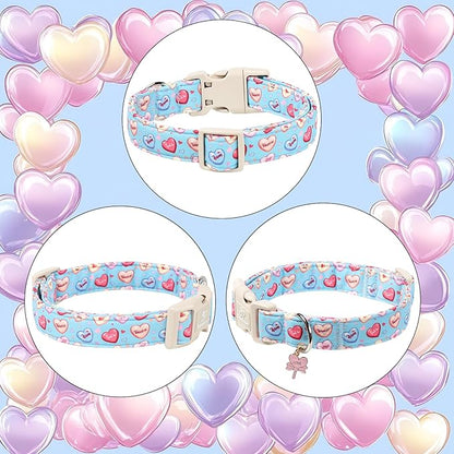 Valentines Dog Collar for Large Dogs - Valentine Candy Hearts Dog Collars, Love Boy Girl Dogs Collars, Lightweight Adjustable Cute Blue Puppy Collar with Quick-Release Buckle L