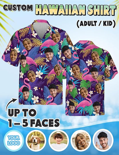 Custom Hawaiian Shirt with Face Photo Picture for Men Women Kids Youth Adult, Tropical Personalized Hawaiian Shirts Gift