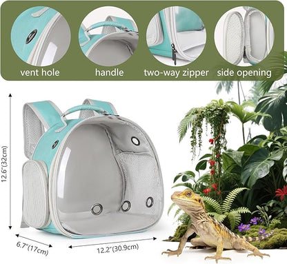 Guinea Pig Backpack Carrier, Bearded Dragon Carrier Backpack with Clear Bubble Window,Small Animal Travel Backpack for Hedgehog Rat，Chameleon,Rabbit,Sugar Glider,Airline Approved (Green, Backpack)