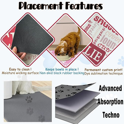 Personalized Dog Cat Food Mat Waterproof Non Slip Pet Bowl Mat Absorbent Quick Dry Custom Name Feeding Mat for Floors Dog Cat Claw