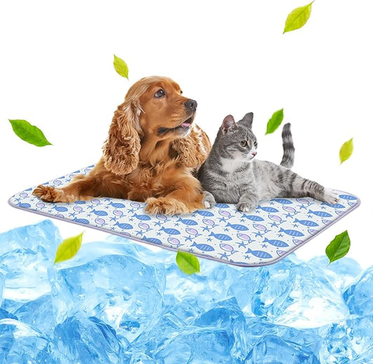 NWK Pet Cooling Mat - Ice Silk Cooling Mat for Dogs & Cats Portable & Washable Pet Cooling Blanket, Car Seats, Beds for Summer (1, Purple Fish, 27‘’ X 39‘’ X 0.3'')