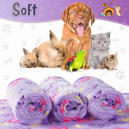 Tatuo 4 Pcs Dog Blanket for Pet Puppy Teething Toys Paw Print Fleece Blanket for Pet Cat Soft Warm Sleep Mat Guinea Pig Cage Mat(Small(24 x 16 Inch),Purple)