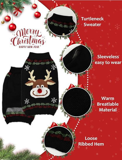 Dog Christmas Sweater, Soft Warm Pet Clothes Coat for Small Medium Large Dogs and Cats Boy Girl, Fall Cozy Holiday Turtleneck Knitting Collar Pullover Pup Outfit Costume for Thanksgiving New Year