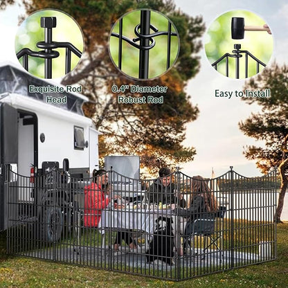 10 Panels Decorative Garden Fence with Gate, 48 in(H) X 26.25 ft(L) No Dig Dog Fence Animal Barrier Outdoor for Yard, Rustproof Metal Garden Edging and Borders, Temporary Fencing Stakes