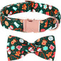 Christmas Dog Collar, Cute Winter Holiday Collars with Detachable Bowtie with Green Christmas Tree and Snowman Print Metal Buckle Collar Adjustable Sturdy Collars for Small Girl Boy Dogs