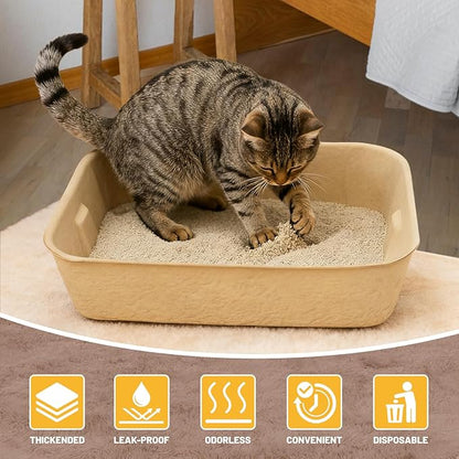 10 Pack Disposable Cat Litter Boxes, Durable Leak-Proof Cardboard Kitty Litter Trays for Temporary Use, Litter Box Liners & Travel, Ideal for Picky Cats
