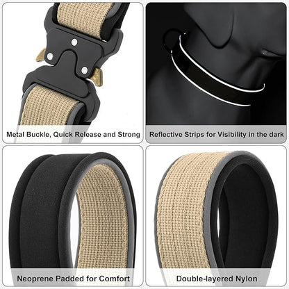 Plutus Pet Tactical Dog Collar, Reflective, Adjustable Heavy Duty Dog Collar, Soft Padded and Comfortable, for Small Medium and Large Dogs (Beige, S)