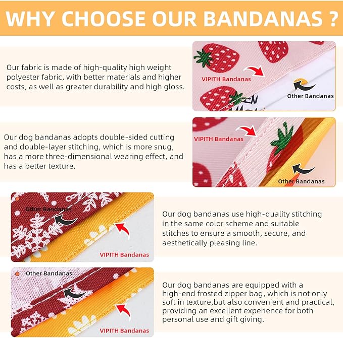Summer Spring Dog Bandanas 2PCS, Premium Durable Fabric Dog Scarf Bid Handkerchief Bandanas for Boy Girl Small Medium Large Dogs (Medium)
