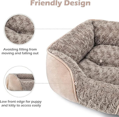 INVENHO Large Rectangle Orthopedic Dog Bed for Medium Small Dogs, Washable Soft Calming Puppy Sleeping Cuddler With Anti-Slip Bottom L(30"x24"x9")