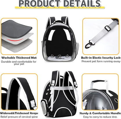 Cat Backpack Carrier Bubble Bag, Transparent Space Capsule Pet Carrier Dog Hiking Backpack, Small Dog Backpack Carrier for Cats Puppies Airline Approved Travel Carrier Outdoor Use Black