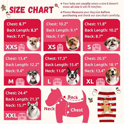 Dog Christmas Sweater Xmas Pet Clothes Cute Striped Gingerbread Man Costume Holiday Puppy Cat Jumpers Outfits New Year Gifts for Small Medium Large Dogs(Red Gingerbread Man,XL)