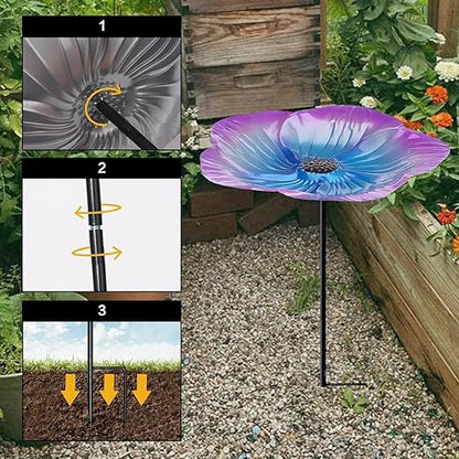 Bee Watering Station 1 Pack - Bird Bath Butterfly Cups with Flower Design, Weather-Resistant Metal Stakes Outdoor Garden Yard Decor(Purple-A)