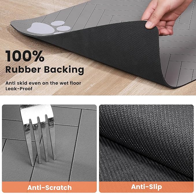 Pet Feeding Mat-Absorbent Pet Placemat for Food and Water Bowl, with Waterproof Rubber Backing, Quick Dry Water Dispenser Mat for Dog and Cat (27"x17", Striped Light Gray)