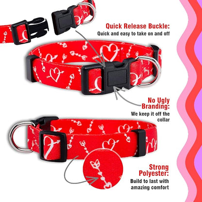 Native Pup Valentine’s Dog Collar- Valentines Day Pet Collars- Valentine Girly Hearts- Pink Red Heart- Cute Boy Girl Puppy Gift- Adjustable for Small, Medium, Large Breeds (Cupid's Arrows, Medium)