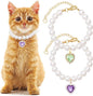 2pcs Cat Pearl Collar with Heart Pendant, Cute Pearl Pet Necklace in Small, Adjustable Wedding Party Small Dog Jewelry Accessories for Puppy Kitten- Green & Purple