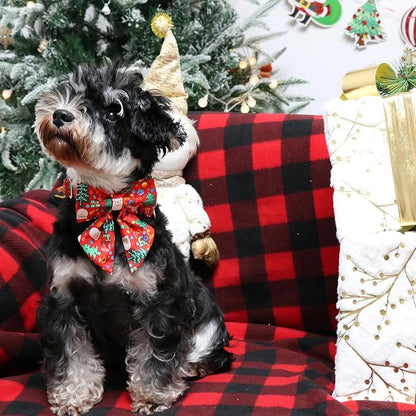 Christmas Dog Collar with Bow Tie, Christmas Collar for Puppy Girl Boy Dog or Cat, Bowtie Dogs Collars with Durable Metal Buckle, Cute Pet Collars, S