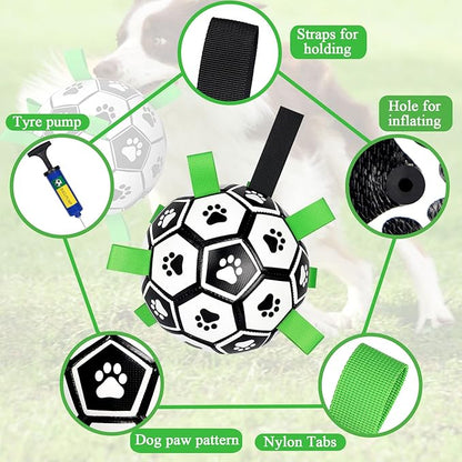 Dog Soccer Ball Toys with Straps, 6'' Interactive Toys for Tug of War, Puppy Birthday Gifts, Dogs Tug Toy, Water Toy, World Cup Durable Balls for Small Medium Dogs(6 Inch - Medium)