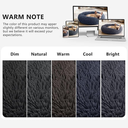 MIXJOY Calming Cat Beds for Indoor Cats, 20'' Kitten Donut Beds for Pet Up to 15lbs, Fluffy Small Cat Cuddler, Anti-Anxiety Plush Faux Fur Large Pet Bed Washable (20'', Grey-Blue)