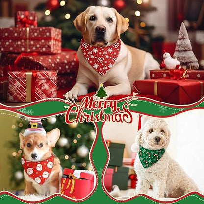 Weewooday 50 Pcs Christmas Bandanas for Dogs Xmas Bandanas Bulk with Santa Snowflake Candy Cane Soft Bibs Adjustable Triangle Doggie Scarf for Small Medium Large Pet (31.5 x 21.7 x 21.7 Inch)