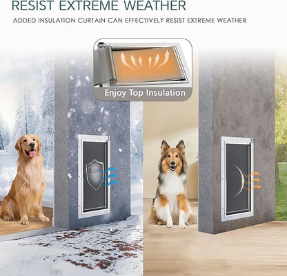 3-Flap Pet Door for Wall Dog Door for Wall Exterior, Large Doggie Door, All-Metal Frame, Metal Closing Panel and Telescoping Tunnel, Pets Up to100 Lb (Large Size)