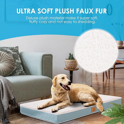 Sunheir Orthopedic Dog Bed for Medium Dogs, Waterproof Deluxe Plush Dog Crate Bed with Removable Washable Cover & Anti-Slip Bottom, Egg Crate Foam Pet Bed Mat, Light Blue, (30.0"L x 20.0"W x 3.0"Th)