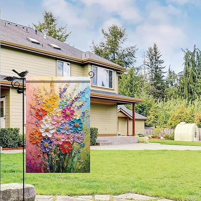 12x18 Inch Spring Garden Flag Colorful Flower Oil Painting Style Yard Banner Artistic Textured Floral Design Double Sided Outdoor Decoration for Lawn Patio Home Seasonal Garden Flag