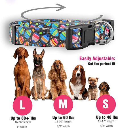 Native Pup Easter Dog Collar, Cute Spring Gift for Puppies, Pink Pastel, Eggs, Chicks, Bunny Adjustable for Small, Medium, Large Breeds (Eggs, Medium)