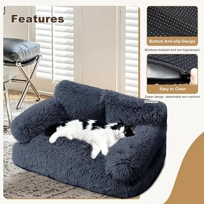 Cat Beds for Indoor Cats, Dog Couch Bed, Cute Cat Couch Sofas, Small Dog Sofas & Chairs with Removable Washable Cover, Warm Soft Pet Furniture for 20lbs Small Dog & Cat, Plush Dark Grey