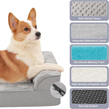 Orthopedic Dog Bed Medium Size Dog, Memory Foam Dogs Bed for Medium Dogs, Washable Removable Cover, Nonskid Bottom, Waterproof, for Indoor, Outdoor, Crate ＆ Car Use, 35x23x6 Inches, Light Grey