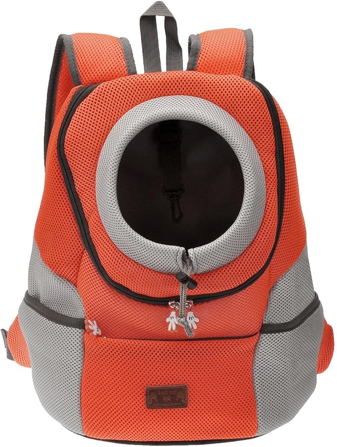 Mogoko Airline Approved Cat Dog Backpack, Puupy Pet Carrier Front Bag with Breathable Head Out Design and Double Mesh Padded Shoulder for Outdoor Travel Hiking (L, Orange)