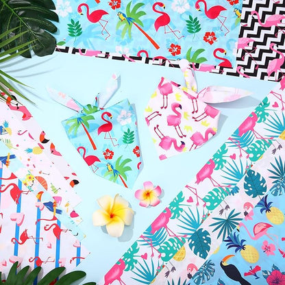 100 Pcs Dog Bandanas Bulk Hawaiian Dog Bandanas Summer 3 Sizes Washable Adjustable Scarf for Beach Small Medium Large Pet Supplies(Flamingo)