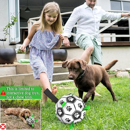 Dog Soccer Ball Toys with Straps, 6'' Interactive Toys for Tug of War, Puppy Birthday Gifts, Dogs Tug Toy, Water Toy, World Cup Durable Balls for Small Medium Dogs(6 Inch - Medium)