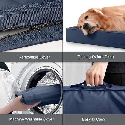 Outdoor Dog Bed for Small Dogs & Cats, Waterproof Dog Crate Mat Orthopedic Egg Crate Foam with Washable Removable Oxford Cover, Navy