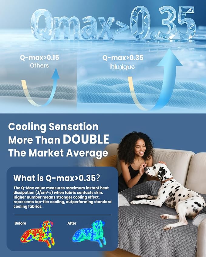 XL Cooling Dog Bed – 45 x 37 inch Waterproof Couch Cover for Dogs Washable, Non-Slip Bottom Self Cooling Mat for Dogs, Durable & Non-Gel, Dog Couch Bed for Sofa Floor Car, Cooling Grey