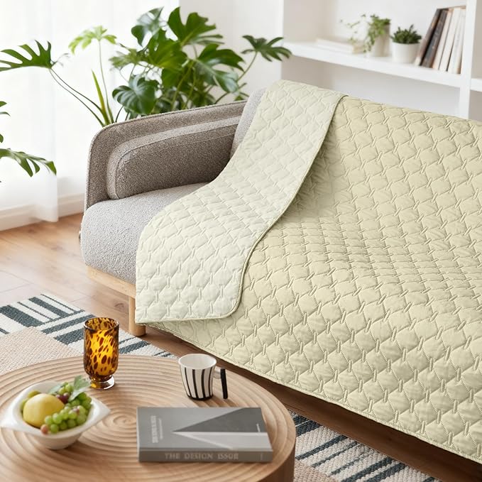 gogobunny 100% Double-Sided Waterproof Dog Bed Cover Pet Blanket Sofa Couch Furniture Protector for Puppy Large Dog Cat, Reversible (52x82 Inch (Pack of 1), Dark Cream/Light Cream)