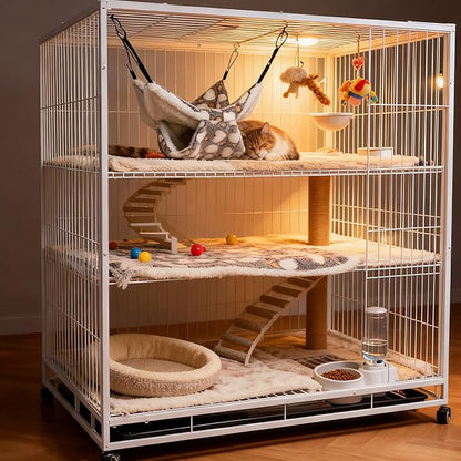 Cat Hammock for Cage, Soft Warm Hanging Bed for Kitten, Guinea Pig, Ferret, Rat, Chinchilla and Other Small Pets, Cozy Bunkbed 13.39"x13.39", Love Coffee Pattern