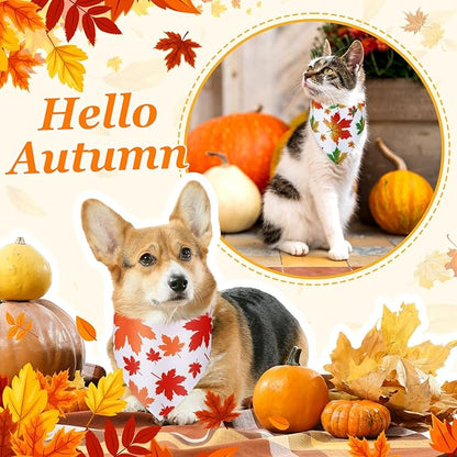 Chunful 100 Pieces Thanksgiving Dog Bandanas Bulk Fall Autumn Pet Bandanas with Leaves Patterns Triangle Scarf Bib Kerchief Set for Small Large Dog Costume Accessories (25.6 x 17.7 x 17.7)