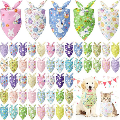 Kacctyen 50 Pcs Spring Easter Dog Bandanas Bulk Bandanas for Dogs Grooming with Bunny Pattern Adjustable Pet Triangle Scarf Bib Washable for Small Medium Large Puppy Cats Pets Costume Accessories