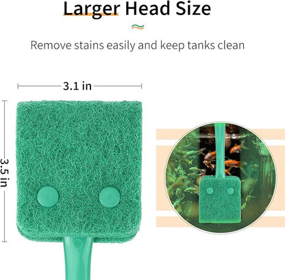 Pawfly Fish Tank Cleaning Tools Aquarium Algae Scraper Sponge Brush Cleaning Scrubber with 10 inch Non-Slip Handle for Glass Fish Tanks